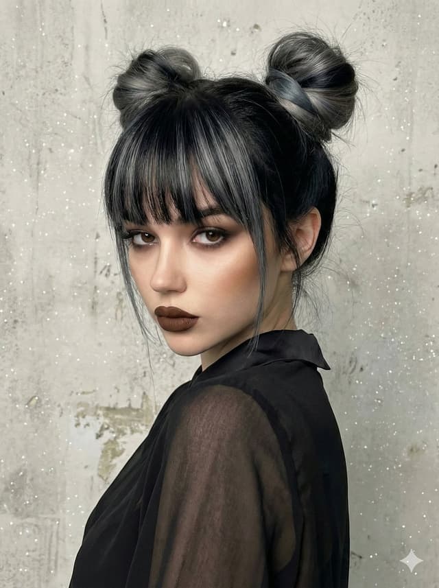 Studio Portrait with Space Buns and Glitter Overlay — output