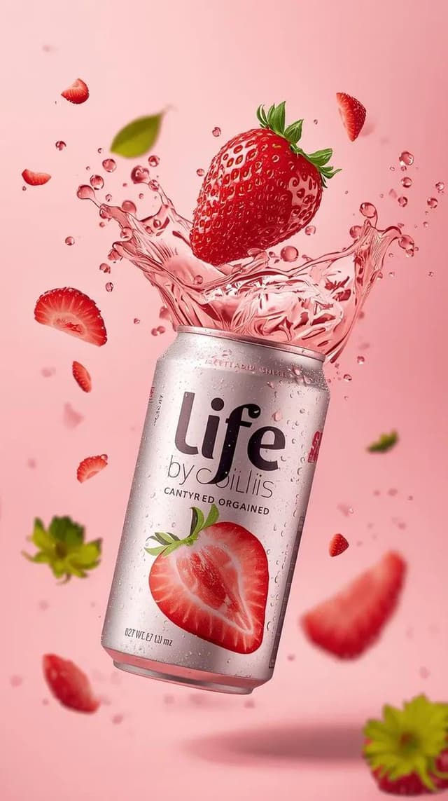 E-commerce Main Image - High-Speed Beverage Ad with Strawberry Splash — output
