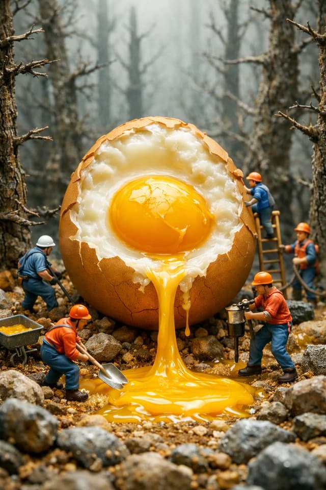 Game Asset - Surreal Miniature Egg Art Scene Prompt — output