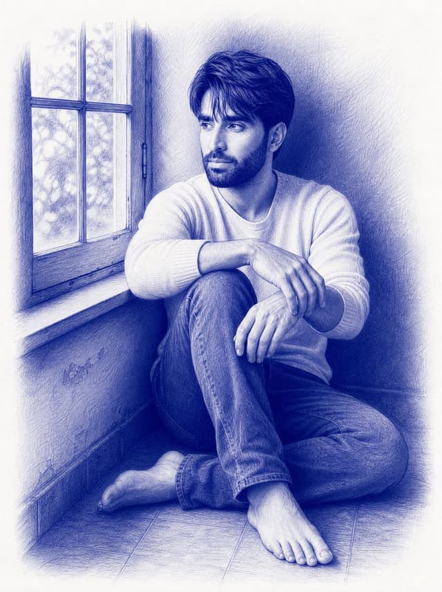 Profile / Avatar - Monochromatic Blue Ballpoint Pen Portrait — output