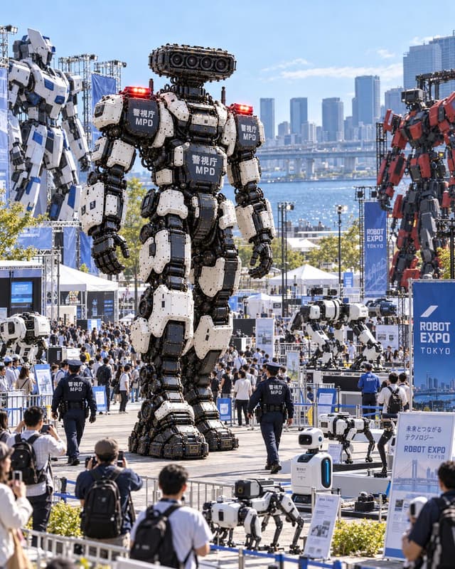 Social Media Post - Giant Police Robots at Tokyo Robot Expo