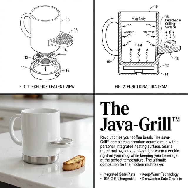 Infographic / Edu Visual - 2x2 Grid Product Invention Visualization (Patent/Marketing) — output