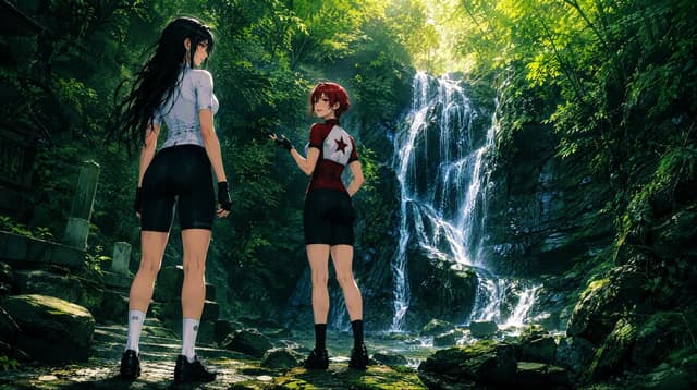 Comic / Storyboard - Anime Cyclists at Forest Waterfall — output