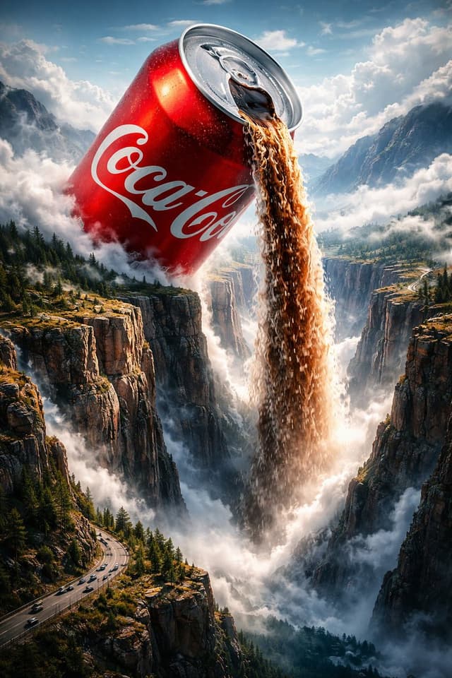Surreal Epic Coca-Cola Waterfall Landscape — output