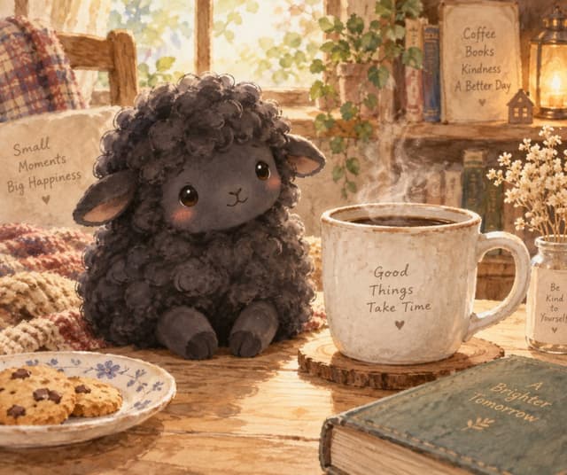Social Media Post - Cozy Lamb and Coffee Illustration — output