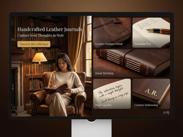 Landing Page Design for Leather Journals (Split Screen) — output