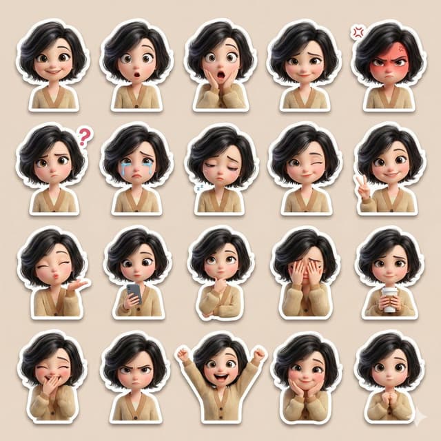 Game Asset - 3D Pixar-Style Sticker Pack Generation from Reference Image — output