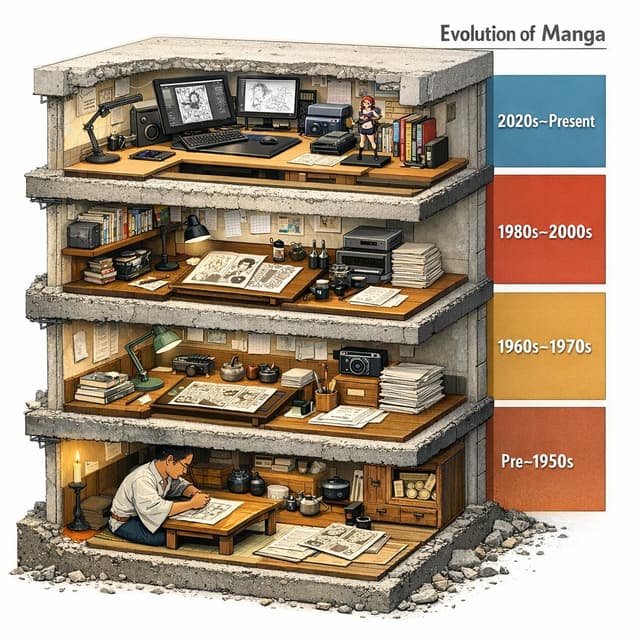 Comic / Storyboard - Manga Evolution Architectural Section Prompt — output