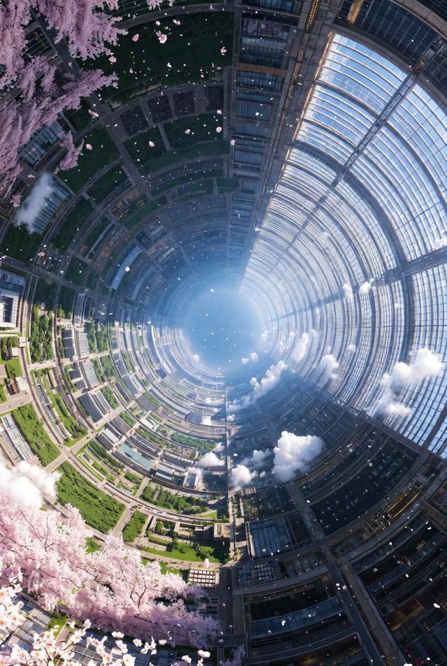 Game Asset - Cherry Blossom Space Colony Illustration Prompt — output