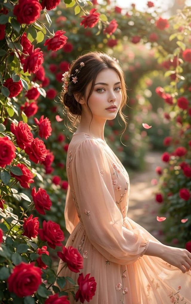 Korean Girl in Red Rose Garden — output