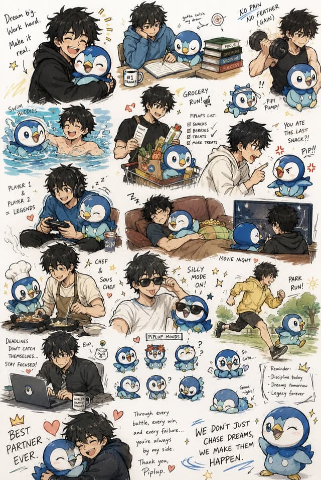Comic / Storyboard - Anime Boy and Piplup Adventure Sheet — output