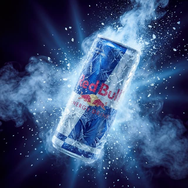 E-commerce Main Image - Hyper-Realistic Red Bull Can Ice Explosion Commercial — output