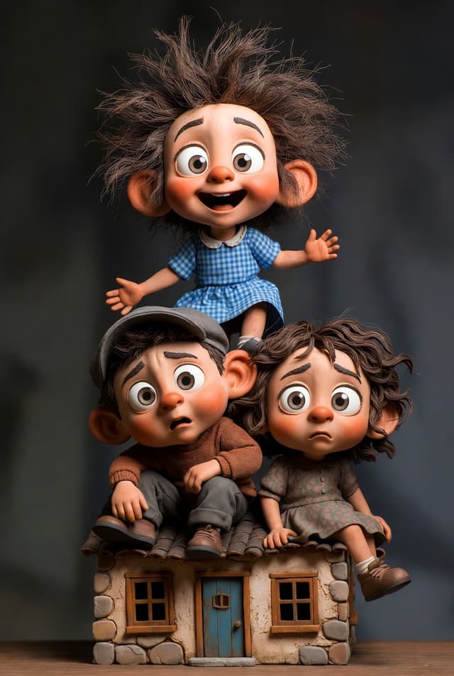 Game Asset - Whimsical 3D Clay Sculpture of Stacked Children Prompt — output