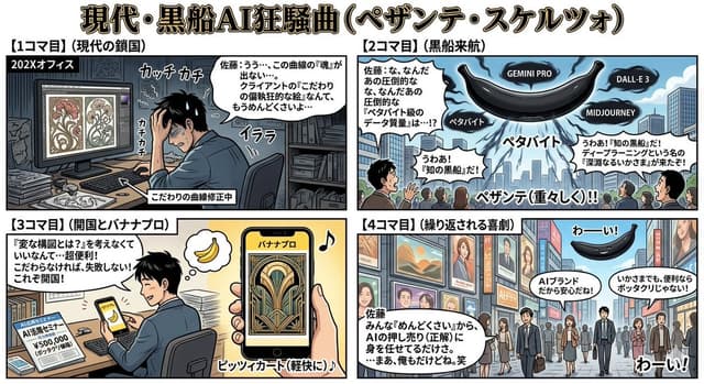 Comic / Storyboard - Four-Panel Manga Generation: Modern Black Ship AI Rhapsody — output