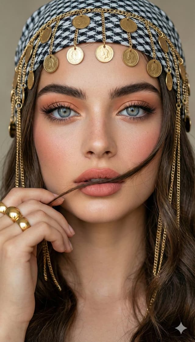 Social Media Post - Close-up Portrait with Headscarf and Jewelry Prompt (Image Reference) — output