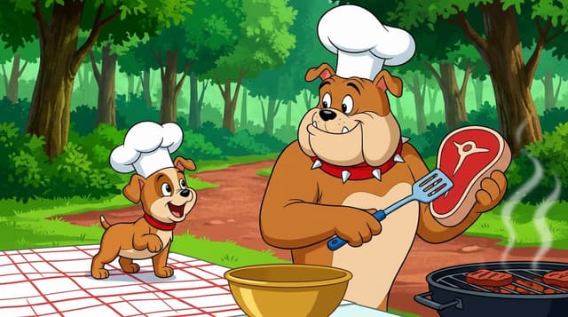 Game Asset - Anthropomorphic Bulldog Barbecue Scene (Classic Cartoon Style) — output