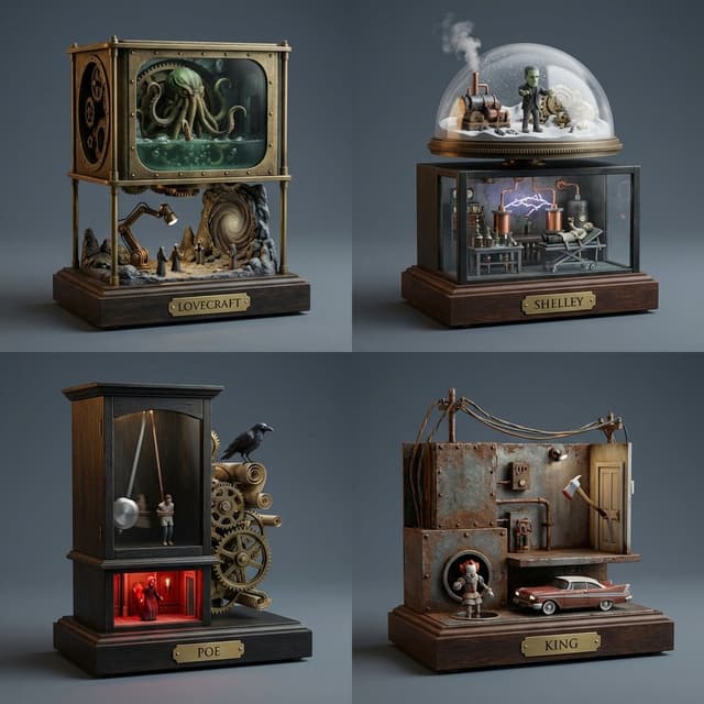 Game Asset - Horror Author Universe Kinetic Sculptures Grid — output