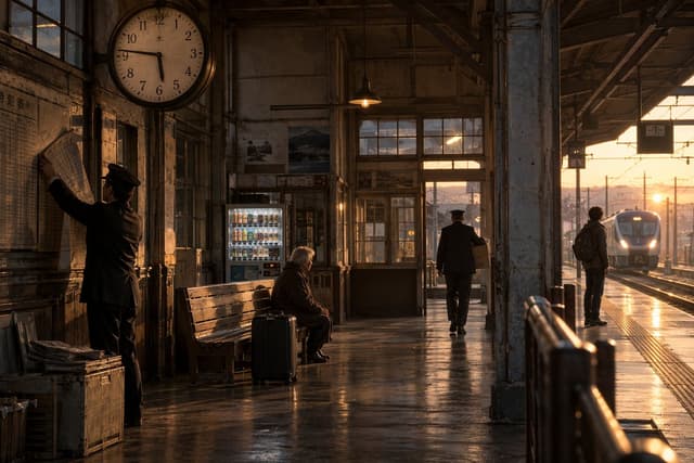 Social Media Post - Old Japanese Station at Sunset — output