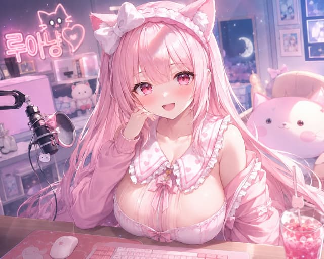 Profile / Avatar - Pastel Pink Catgirl Streamer Room — output
