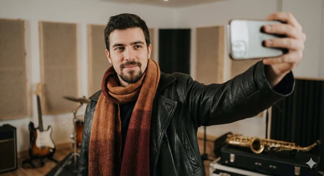 Profile / Avatar - Selfie Portrait in Recording Studio Prompt — output