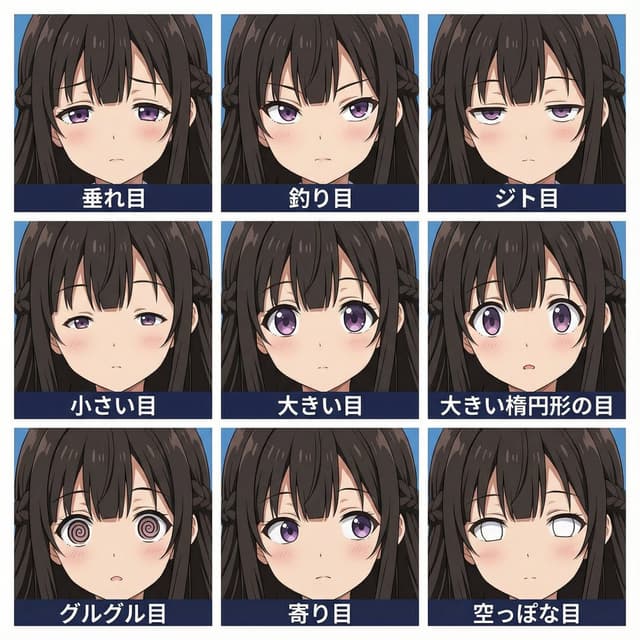 Game Asset - 3x3 Grid Eye Expression Test Prompt (Right Image) — output