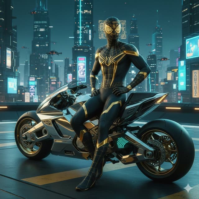 Game Asset - Cyberpunk Spider-Man in Matte Black and Gold — output