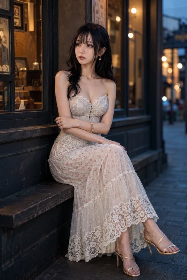 E-commerce Main Image - Pale Silver-Gray Corset and Maxi Skirt — output