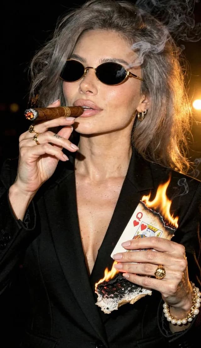 Film Noir Portrait with Cigar and Burning Card — output