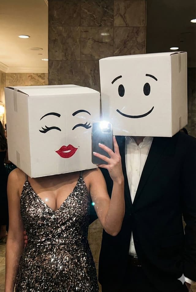 Box-Headed Couple Mirror Selfie Prompt — output
