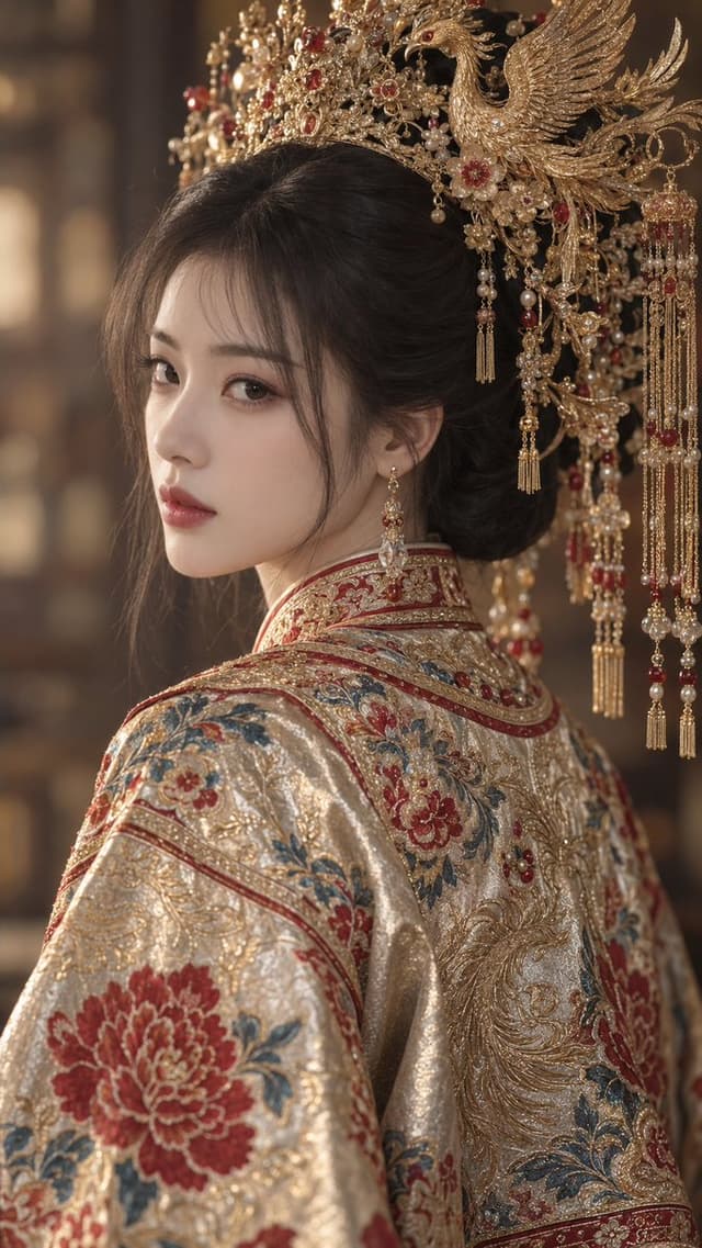 Social Media Post - Golden Phoenix Crown Guofeng Portrait — output
