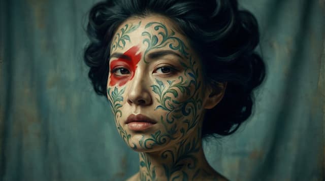 Cinematic Portrait with Botanical Skin Patterns — output