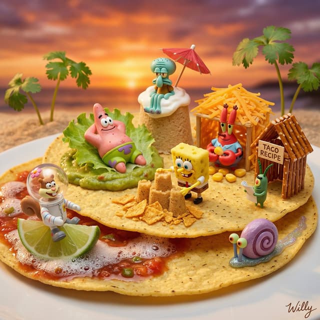 SpongeBob Taco Beach Resort Diorama Prompt — output