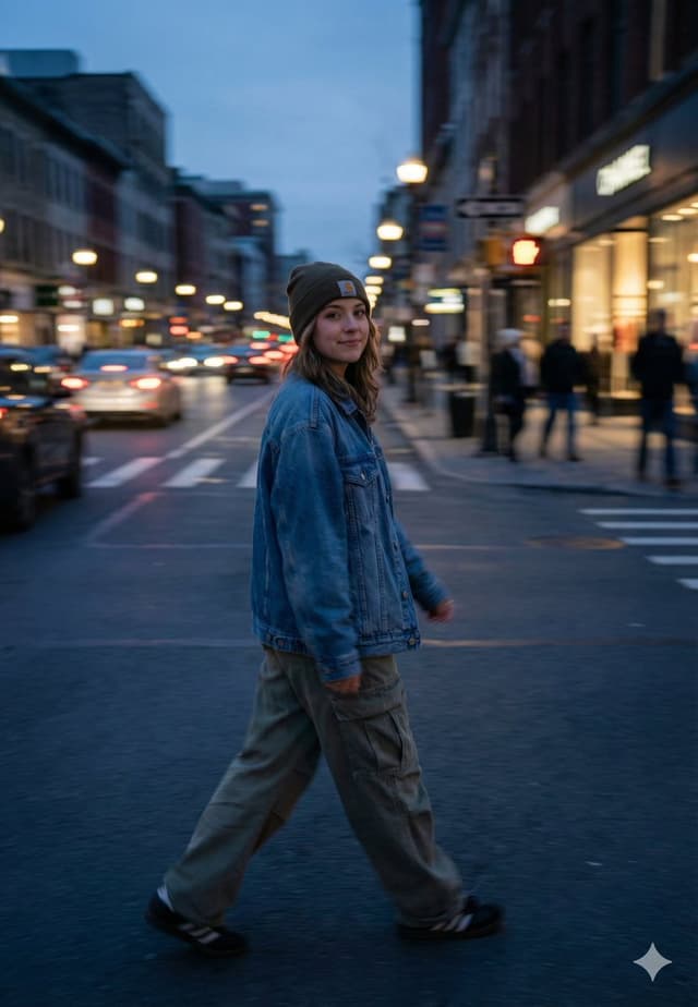 Cinematic Blue Hour Street Portrait Prompt for Nano Banana Pro — output