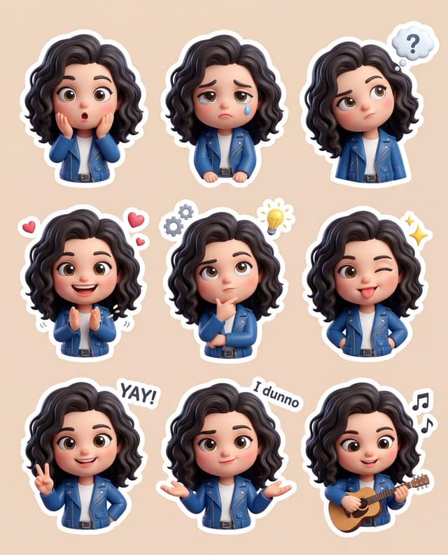 Game Asset - 3D Chibi Sticker Set with Customizable Jacket Color — output