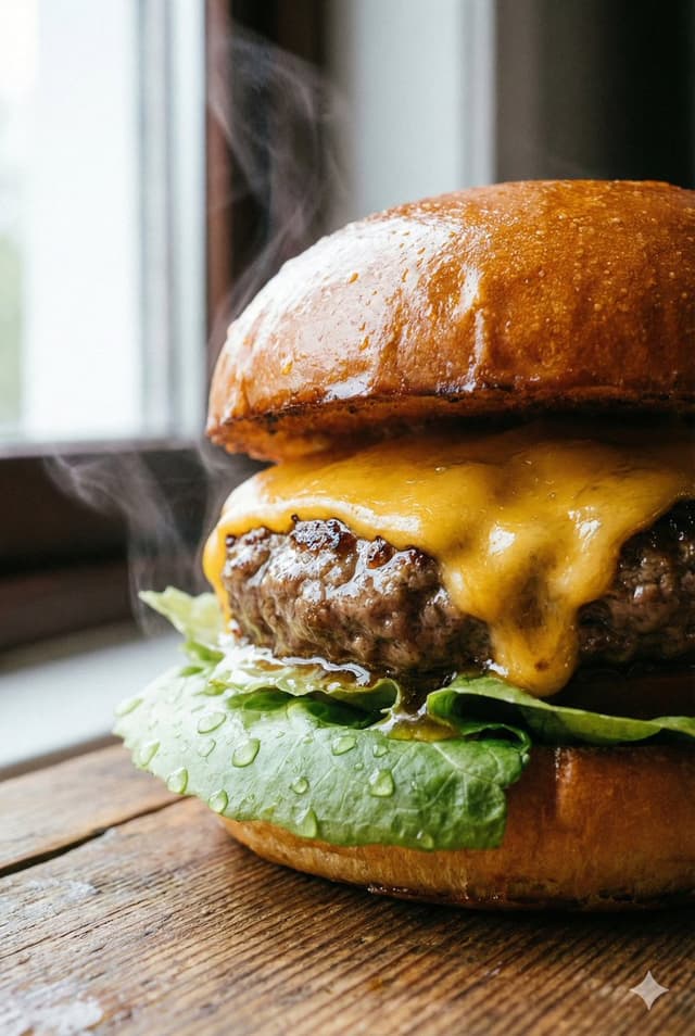E-commerce Main Image - Macro Beef Burger Food Photography Prompt — output