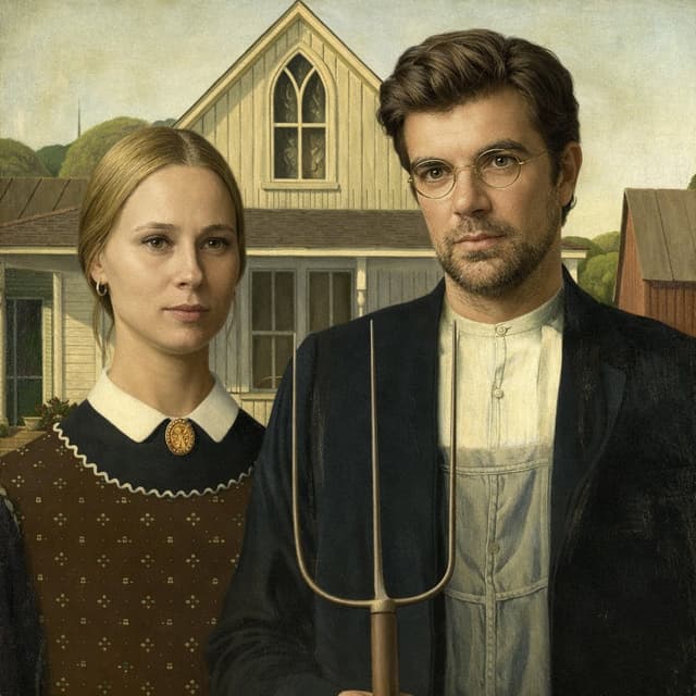 Transform subjects into American Gothic style — output