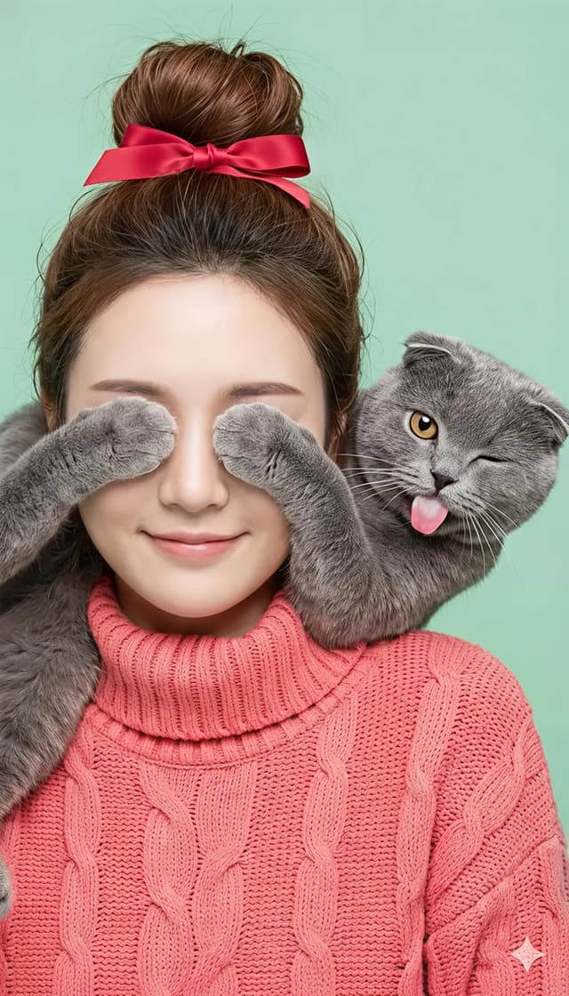 Comical Portrait of Woman with Winking Cat — output
