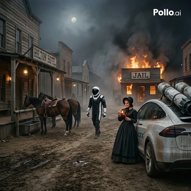 Comic / Storyboard - Wild West Sci-Fi Time Travel Scene Prompt — output
