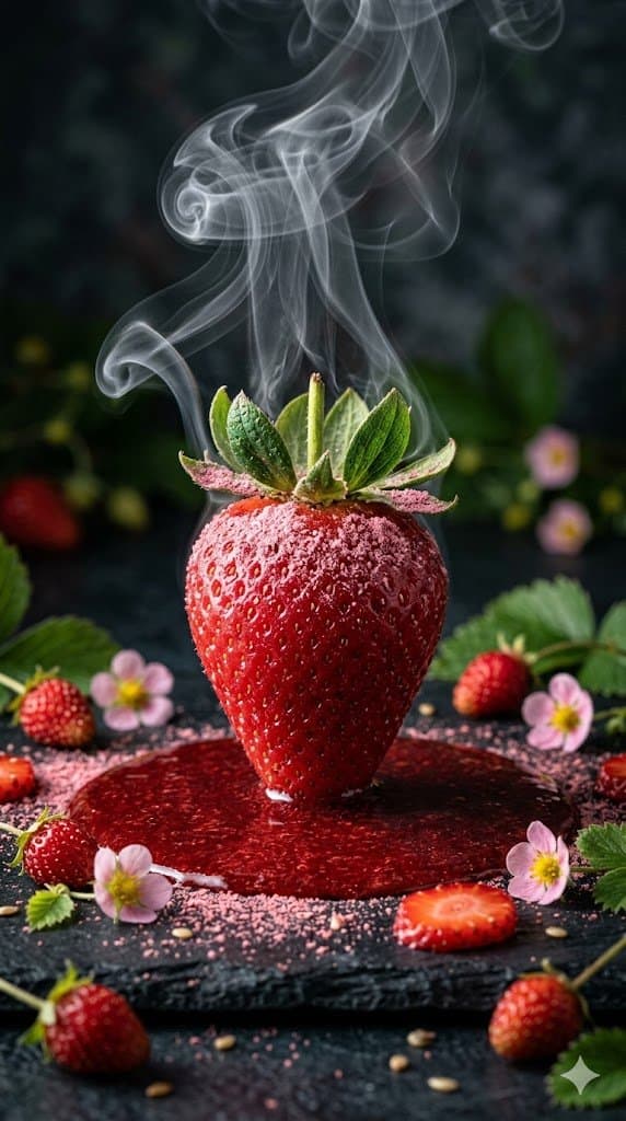 E-commerce Main Image - Cinematic Macro Photograph of a Strawberry in Syrup — output