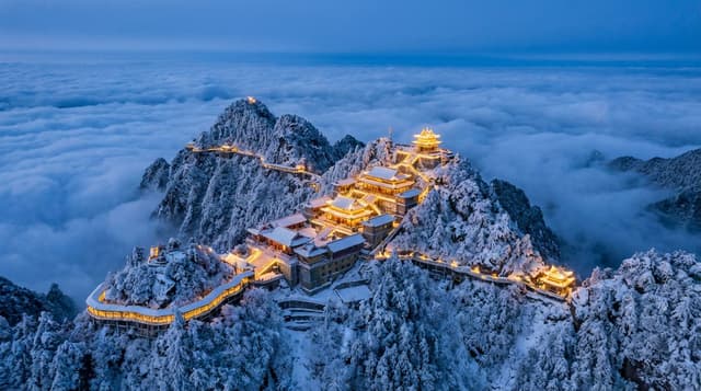 Poster / Flyer - Spectacular Aerial View of Laojun Mountain Temple in Winter — output
