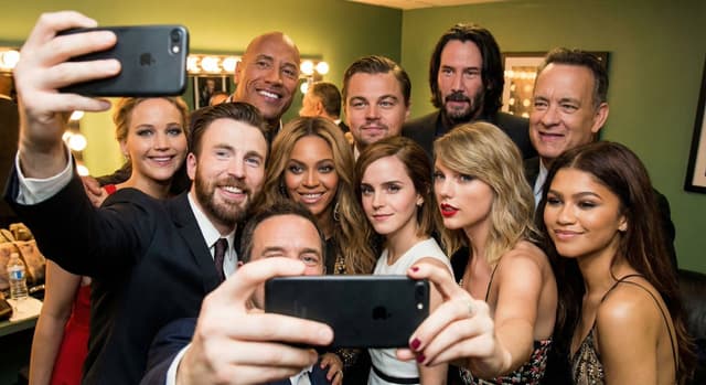 Selfie of multiple celebrities — output