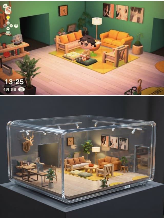E-commerce Main Image - Realistic Interior to Transparent Miniature Diorama Prompt — output