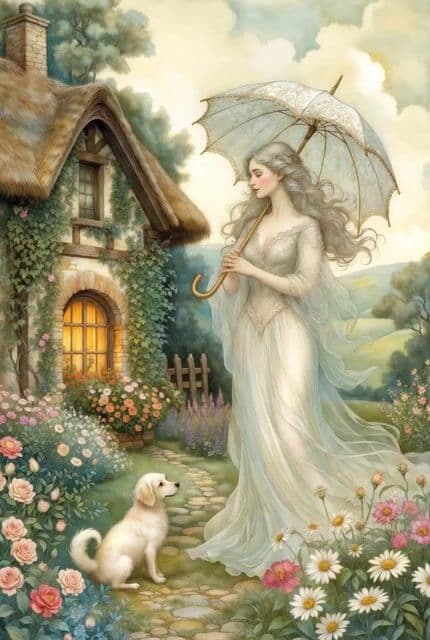 Grok Imagine Ethereal Woman and Bear Illustration Video Prompt — cover