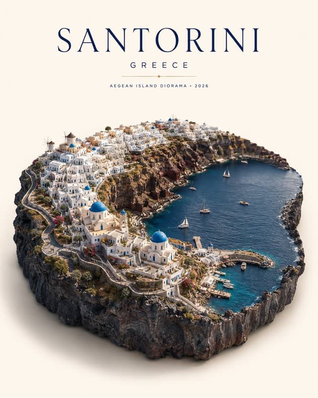 Product Marketing - Santorini Miniature Travel Poster — output
