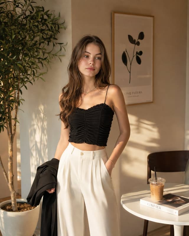 Social Media Post - Photorealistic Café Lifestyle Fashion Portrait — output