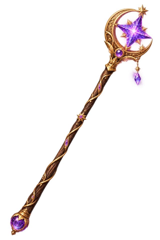 Game Asset - Fantasy Crescent Star Magic Staff — output