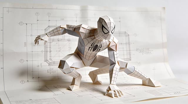 Poster / Flyer - Natural Language Prompt for Spider-Man Folded-Paper Blueprint — output
