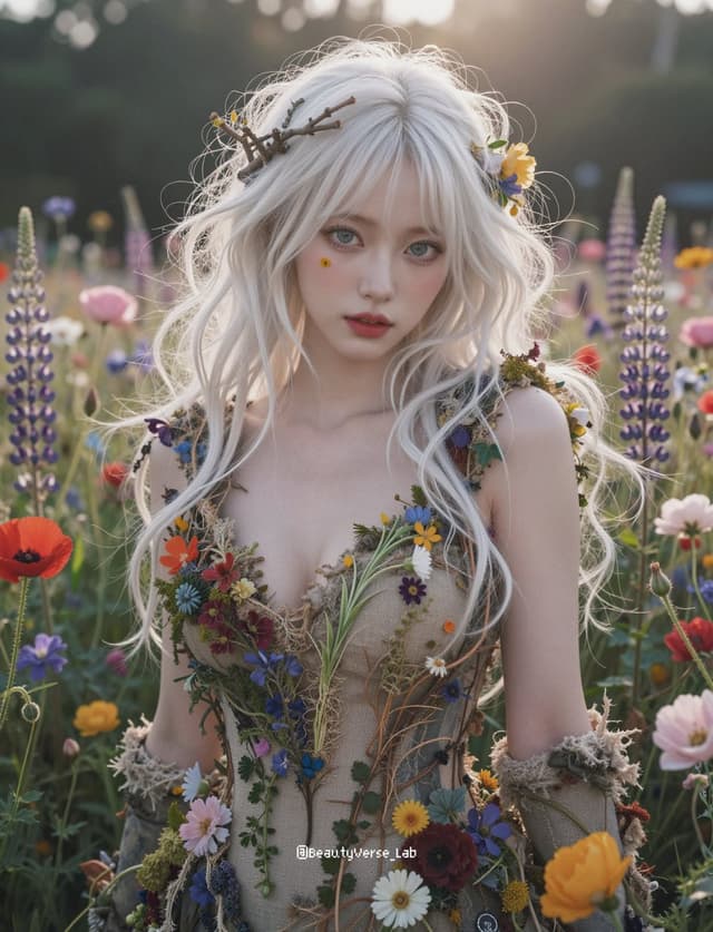 JSON Prompt for Ethereal Flower Field Fantasy Portrait — output