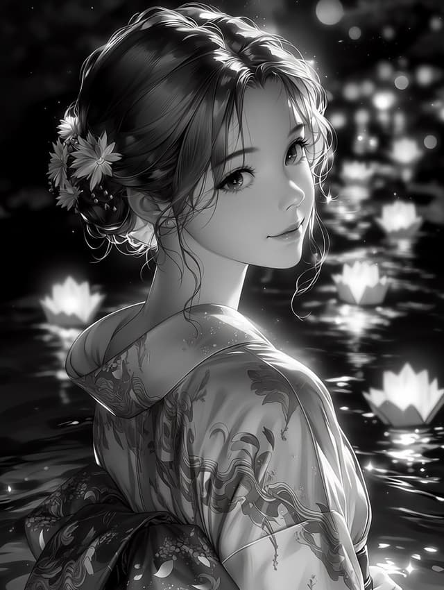 Comic / Storyboard - Monochrome Kimono Lantern Portrait — output