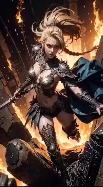 Cinematic digital painting of a fierce blonde warrior — cover